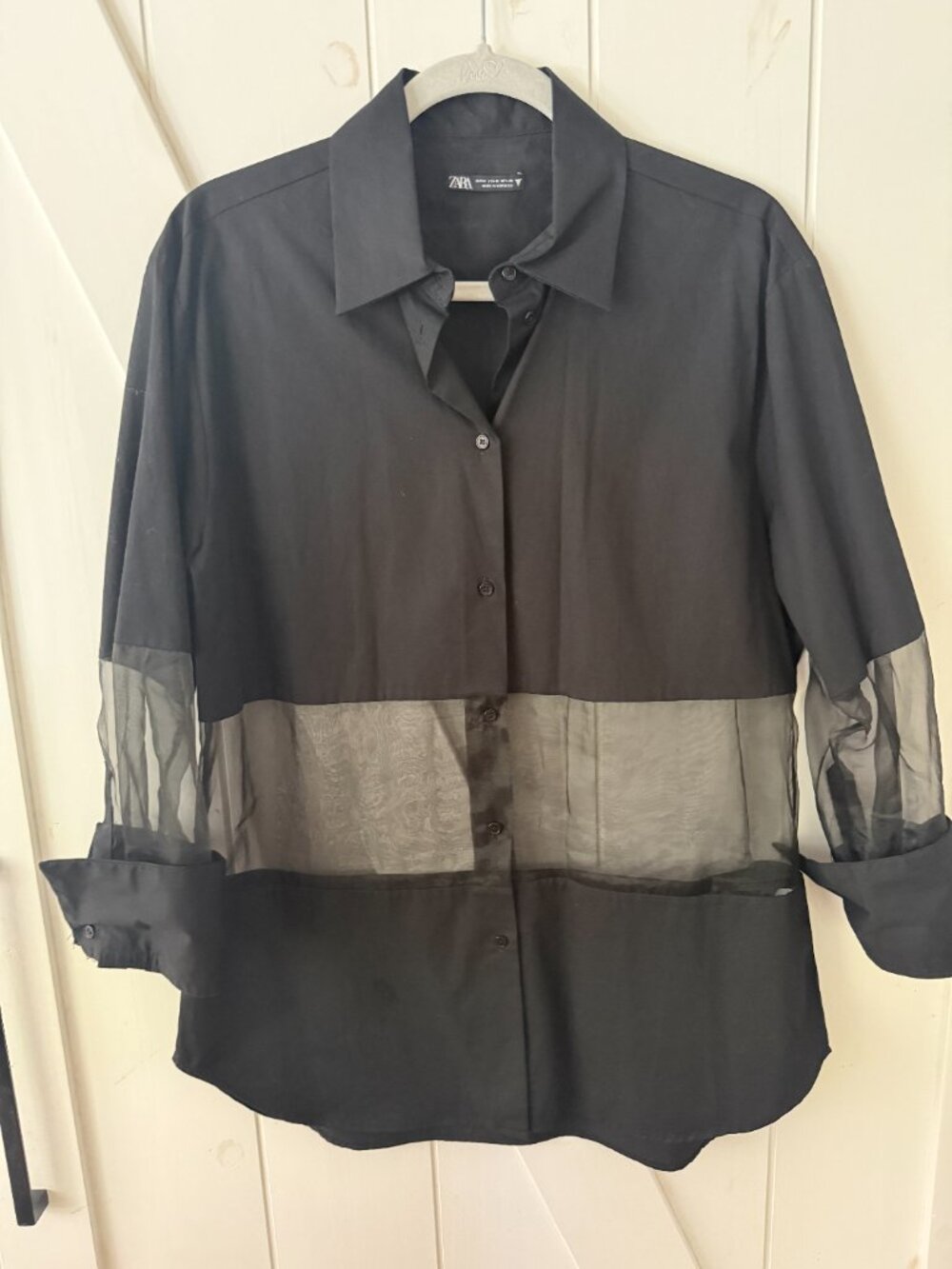 Zara oversized button down with sheer panel